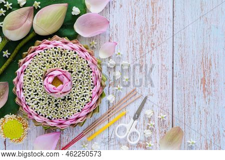 Pink Lotus Petal Krathong For Thailand Loy Krathong Festival Making From Lotus And Crown Flower With