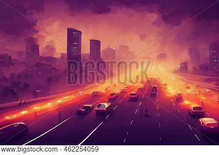 2d Drawing Car Traffic Pollution Traffic Jam In The Morning And Evening In The Capital City Of Bucha