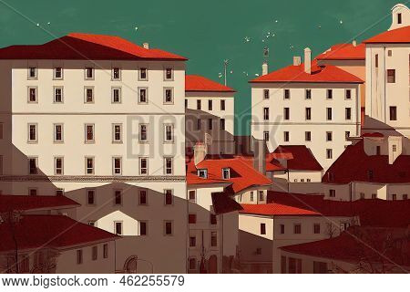 2d Style, Ljubla Slovenia City Life Over The City Hall Square Of The Capital City Of Slovenia , Anim