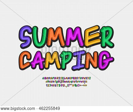 Bright Poster Summer Camping With Multicolor Lettering And Vector Font