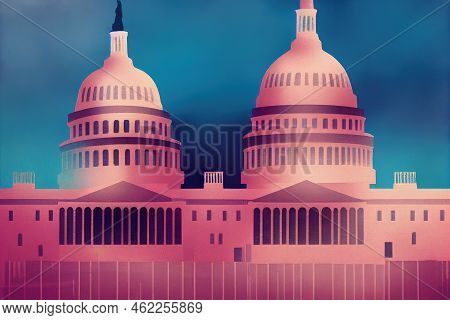 2d Style, Washington Dc Us Capitol Building In A Cloudy Day , Anime Style U1 1
