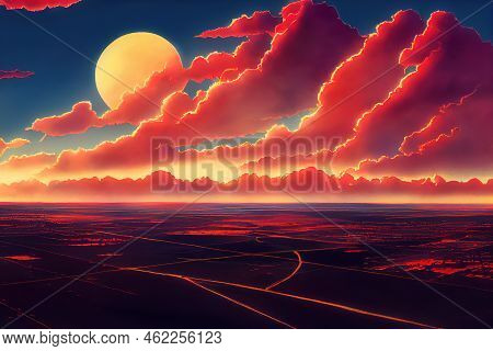 Anime Aerial Panorama Of Lincoln Nebraska Under A Dramatic Sunset Lincoln Is The Capital City Of The
