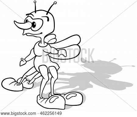 Drawing Of A Four-legged Funny Beetle With Wings - Cartoon Illustration Isolated On White Background