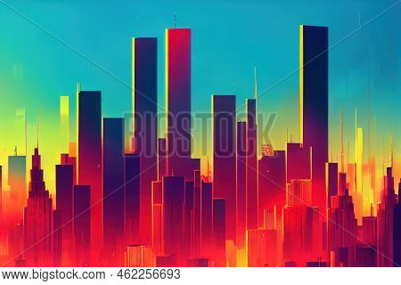Anime Style, Hitech Abstract Background Cityscape Of Skyscrapers Of Moscow City Zooming , Anime Styl