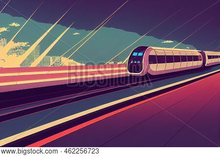 Anime Style, Monorail In The Capital City Convenient Transportation For Traveling During Rush Hour ,