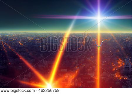 Anime Style, Kyiv Ukraine September Aerial View Of Motherland Monument Drone Pic With Sun Flares Mon