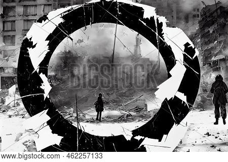 Anime Style, Kyiv Ukraine Feb 25 2022 War Of Russia Against Ukraine A Residential Building Damaged B