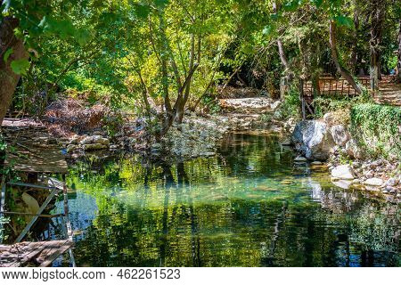 Ulupinar, Turkey - September 9, 2022: Dam And Fish Farm Near Tropic Restaurants On The River. Places
