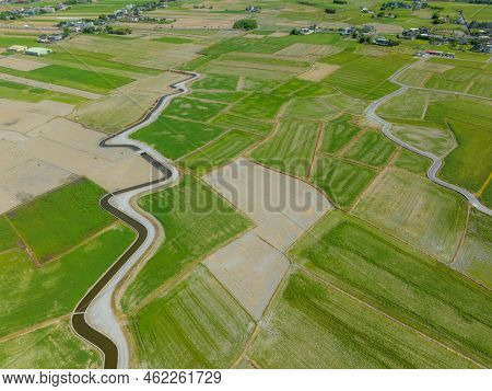 Top view of Dongshan rice meadow in Yilan of Taiwan