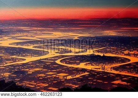 Cartoon Drawing Kampala Uganda Circa November View Of The City Of Kampala , Anime Style U1 1