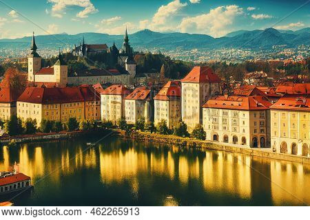 Ljubljana Beautiful Cities Of Europe Charming Capital Of Slovenia View Of The Downtown Castle , Anim
