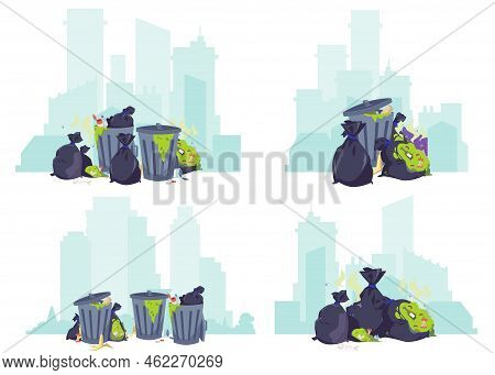 City Dump Full Of Rotting Decaying Garbage Flat Vector Illustration Isolated.