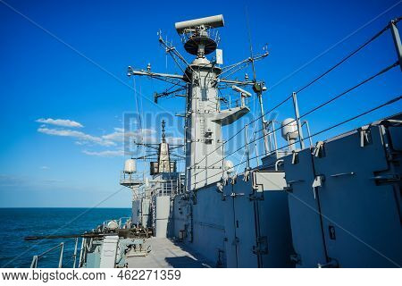 Military Radar Air Surveillance On Navy Ship