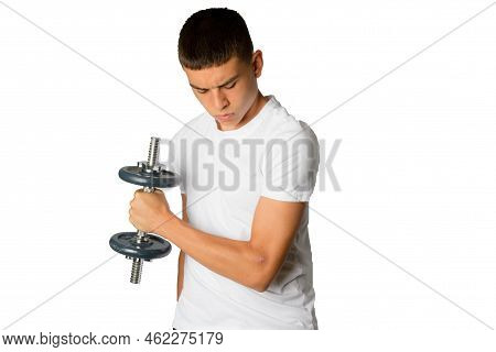 A 19 Year Old Teenage Boy Doing Bicep Exercises