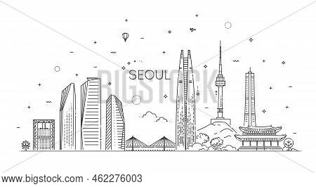 City Of Seoul, South Korea Architecture Line Skyline Illustration