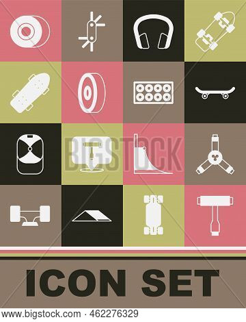 Set Skateboard T Tool, Y-tool, Headphones, Ball Bearing, Wheel And Icon. Vector