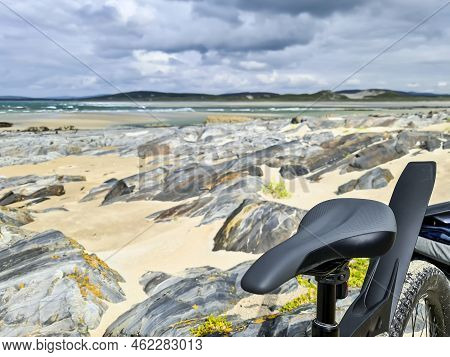 Concept Of Enjoying The Outdoors By Bicycle And Boat At Gweebarra Bay , County Donegal - Ireland