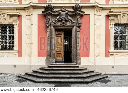 Prague - Czech Republic - 08 01 2020 Vintage Wooden Entrance Door Of The Dvorak Museum