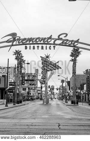 Las Vegas, Usa - March 10, 2019: Fremont East District Entrance Sign With Neon Sculptures In Early M