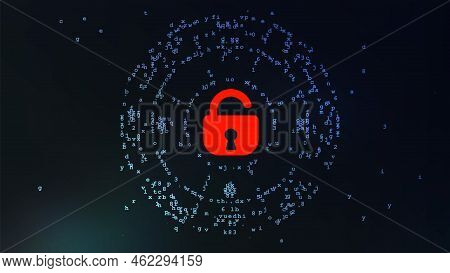 Digital Vector Tech Dark Blue Background With Brocken Lock. Data Breach