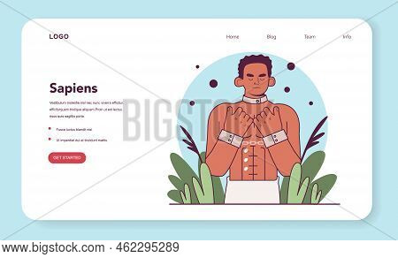 Slavery Web Banner Or Landing Page. Black African American With A Handcuffs