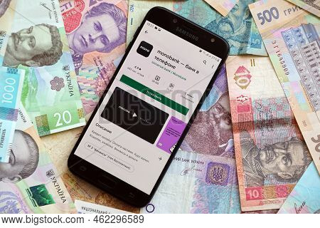 Ternopil, Ukraine - April 24, 2022: Monobank Banking Application On Smartphone Screen. Monobank Is I
