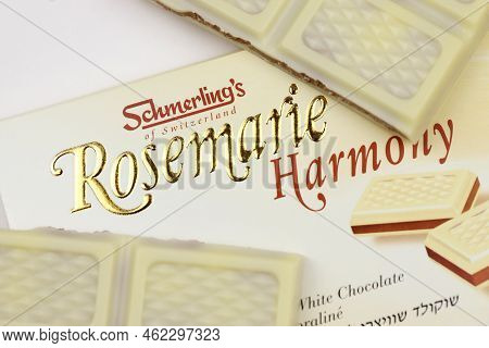 Kharkiv, Ukraine - November 3, 2021: Schmerling's Rosemarie Harmony White Chocolate - Premium Swiss 