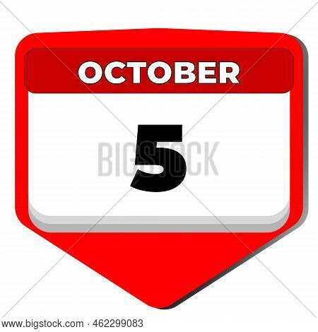5 October Vector Icon Calendar Day. 5 Date Of October. Fifth Day Of October. 5th Date Number. 5 Day 