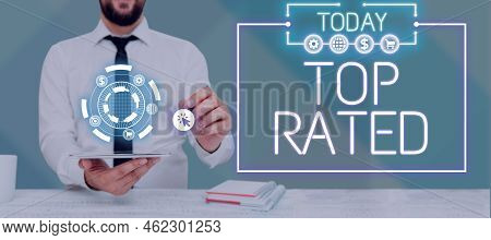 Handwriting Text Top Rated. Word Written On The High Amount Of A Charge Or Payment Based On Calculat