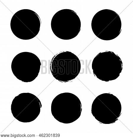 Brush Circles. Round Shape. Circle Frame Set. Vector Illustration. Stock Image.