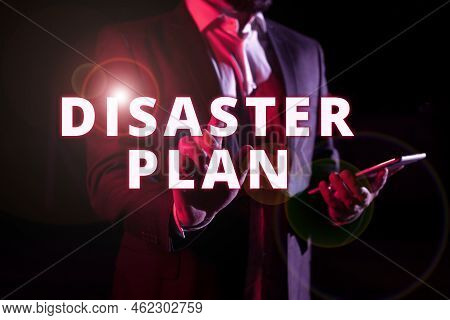 Conceptual Caption Disaster Plan. Internet Concept Respond To Emergency Preparedness Survival And Fi