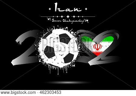 2022, Soccer Ball. Heart With Flag Of Iran
