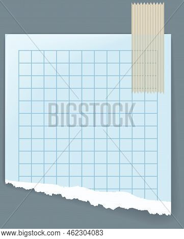Piece Of Blank Paper From Notebook Or Notepad Glued With Adhesive Tape. Sticky Wrinkled Paper Tape F