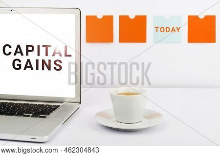 Conceptual Caption Capital Gains. Word For Bonds Shares Stocks Profit Income Tax Investment Funds