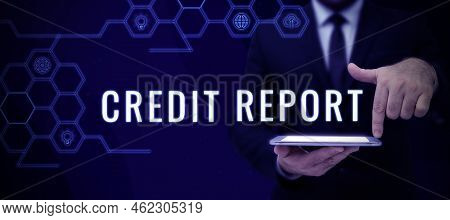 Handwriting Text Credit Report. Concept Meaning Borrowing Rap Sheet Bill And Dues Payment Score Debt