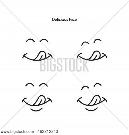 Delicious Face Smile Icon. Delicious Emoji, Yummy Smile Emoji With Tongue Lick Mouth. Delicious Tast