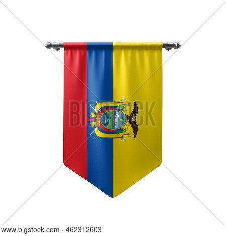 Ecuador Hanging Flag, 3d Flag Illustration, Ecuador National Flag With A White Isolated Background