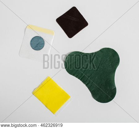 Set Of Medical Plasters On A White Background. Patch For Weight Loss, Anti-tobacco And Chronic Prost