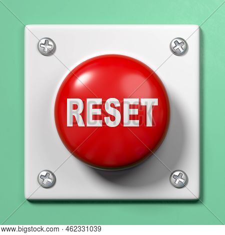 Red Button With Reset Text Against A Green Background 3d Rendering Illustration