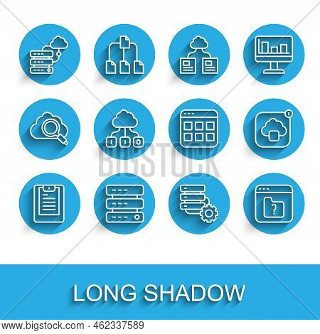 Set Line Server, Data Report, Data, Web Hosting, Network Cloud Connection, And Gear, File Missing, C