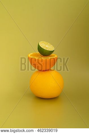 Oranges, Lemons And Limes On A Monochromatic Background