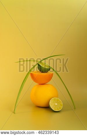Oranges, Lemons And Limes On A Monochromatic Background