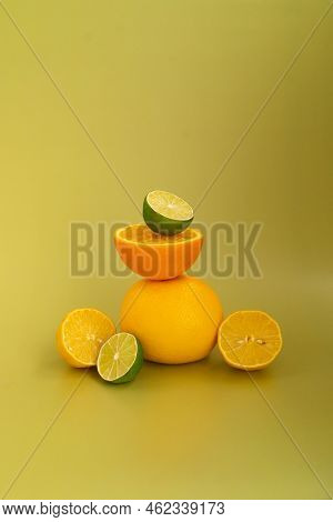 Oranges, Lemons And Limes On A Monochromatic Background