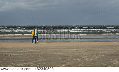 Walking In The Wind At Lakolk Beach On The Island Rømø, Denmark, September 14, 2022