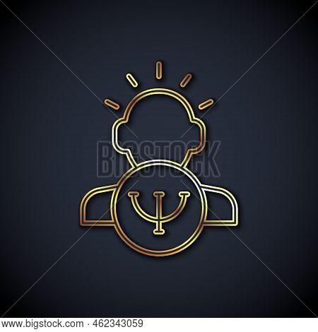 Gold Line Psychology Icon Isolated On Black Background. Psi Symbol. Mental Health Concept, Psychoana