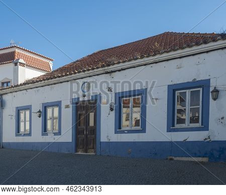 Vila Nova De Milfontes, Portugal, October 26, 2021: Street Of Vila Nova De Milfontes With White And