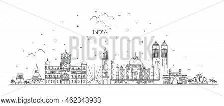 Illustration Of Famous Indian Monument And Landmark. Travel And Tourism Background