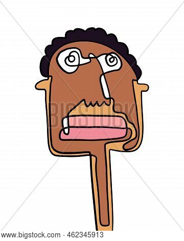 One Line Continuos Hand Drawn Man Portrait In Abstract Cartoon Style