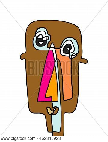 One Line Continuos Hand Drawn Man Portrait In Abstract Cartoon Style
