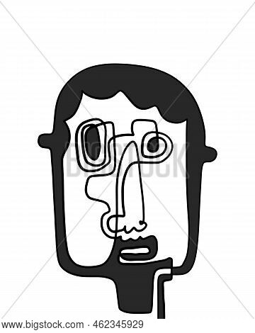 One Line Continuos Hand Drawn Man Portrait In Abstract Cartoon Style